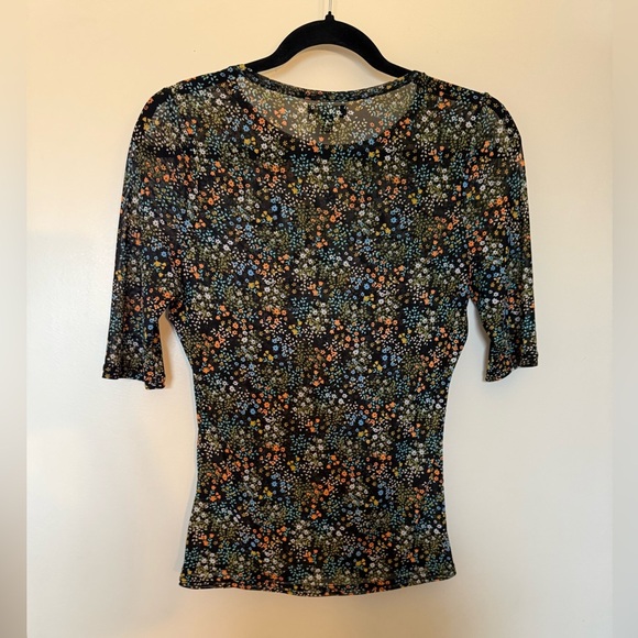 AFRM Black Short Sleeve Mesh Top with Floral Print in Size Small - Picture 3 of 6
